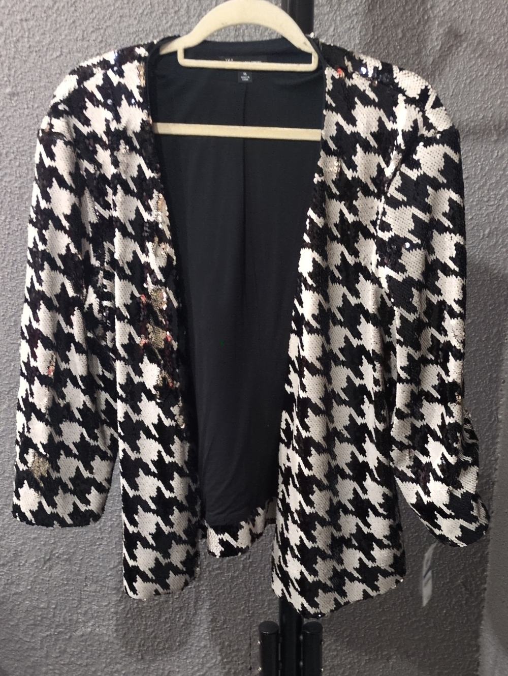 INC International Concepts Black & White Sequin Houndstooth Blazer